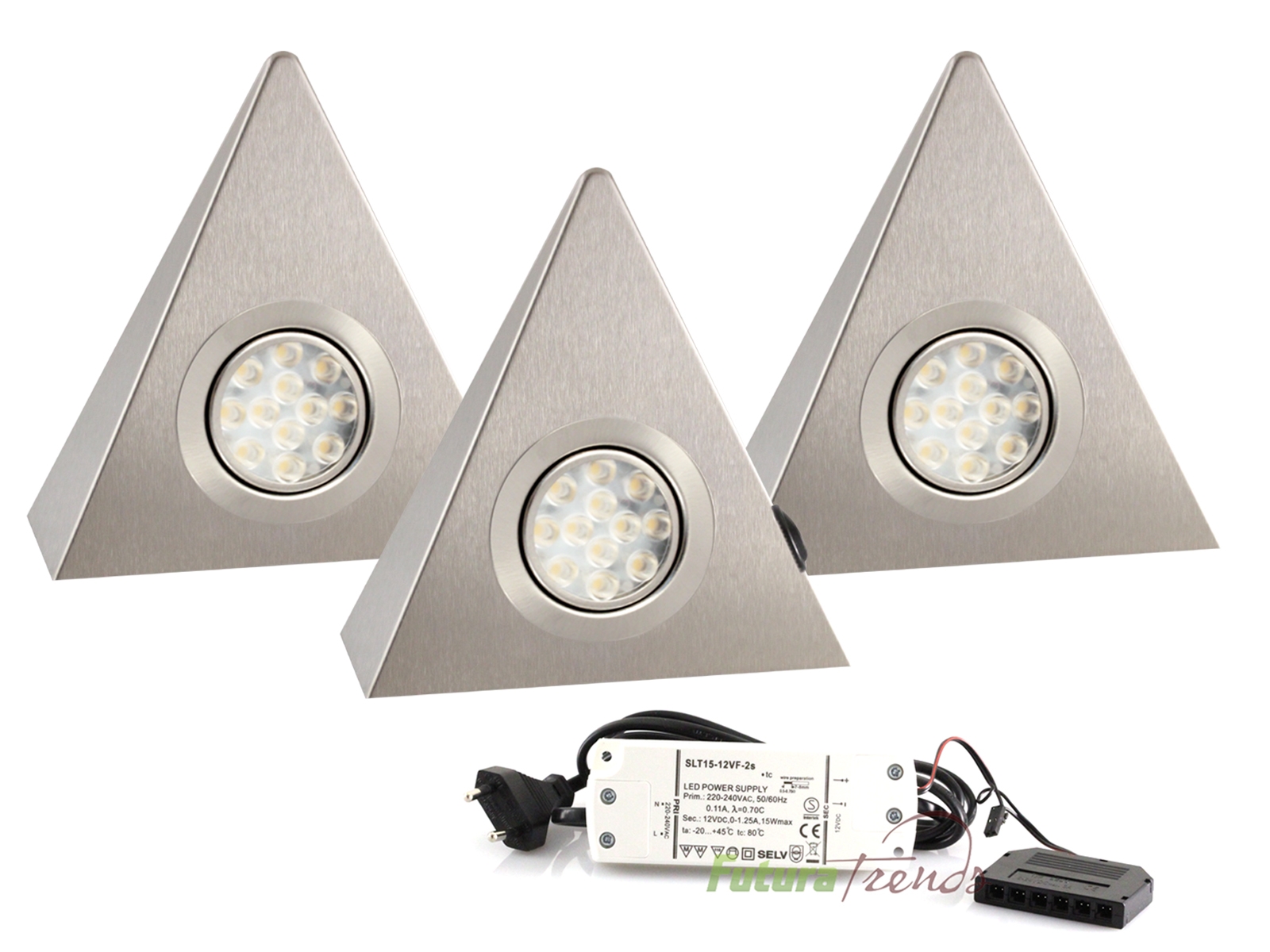 3er Set LED Dreieckleuchte Unterbauleuchte Küchenleuchte EDELSTAHL 3W  Warmweiß mit Zentralschalter | Futura Trends GmbH | Leuchten | Smartphone  Ersatzteile | uvm
