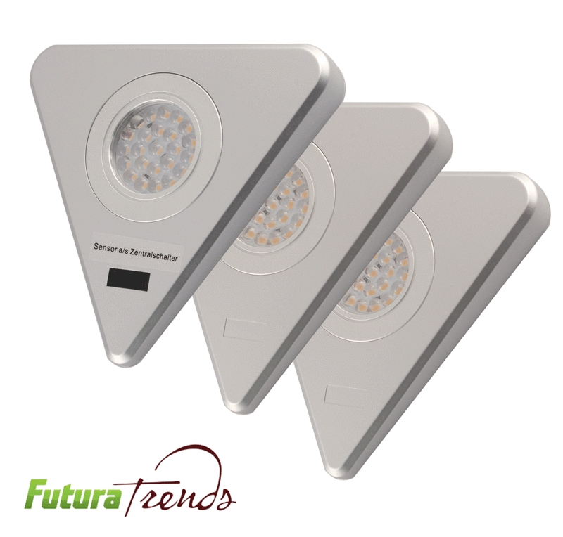 3er Set LED Dreieckleuchte mit Sensorschalter 1,65W | Futura Trends GmbH |  Leuchten | Smartphone Ersatzteile | uvm | Unterbauleuchten